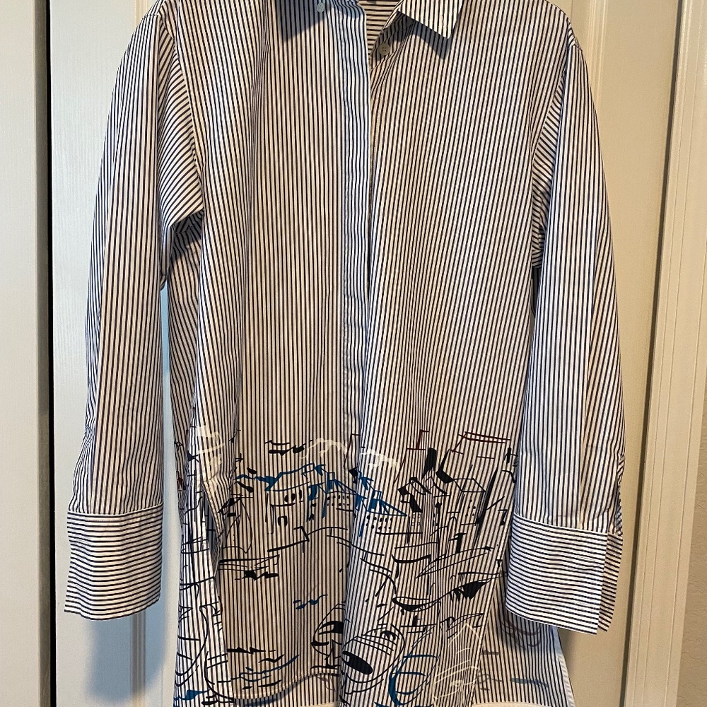 Lafayette 148 New York Striped Shirt in Blue and White